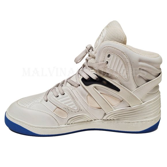 GUCCI MENS SNEAKERS HIGH TOP BASKET GG LOGO LEATHER FABRIC SHOES - Picture 7 of 16